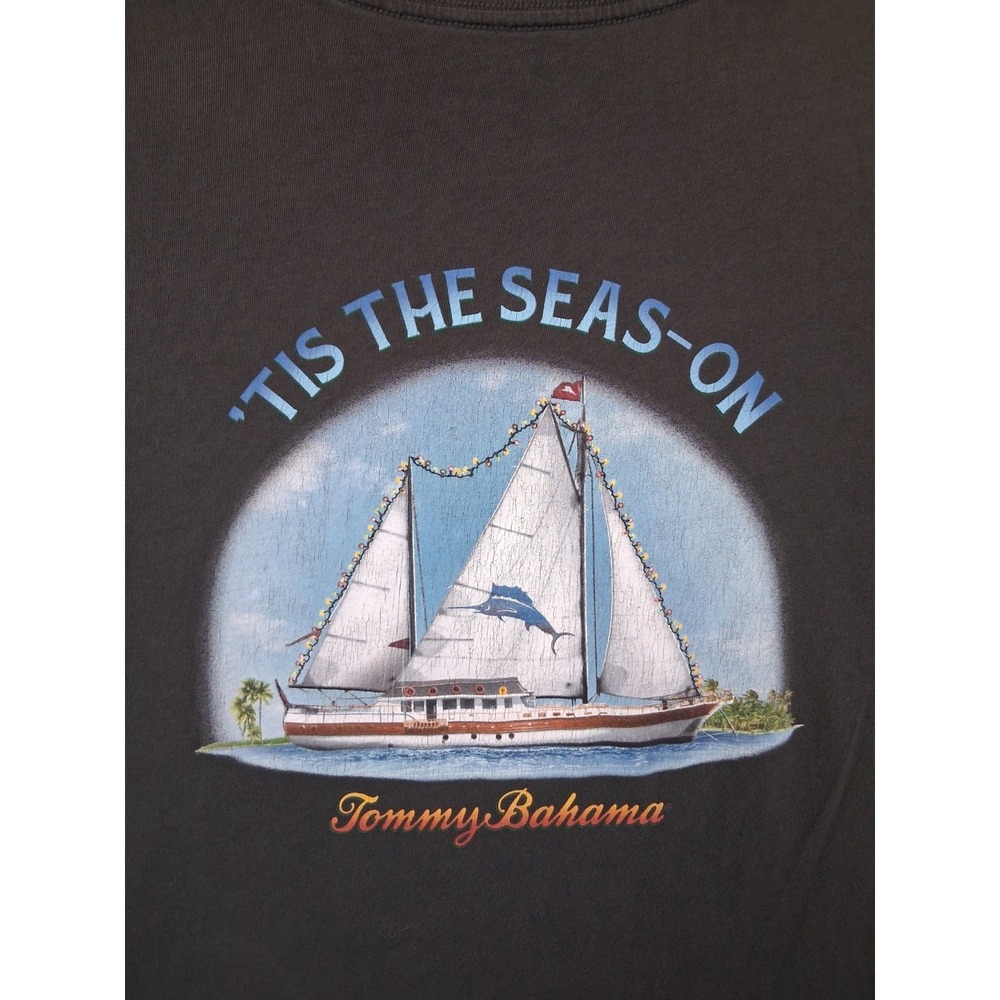 Tommy Bahama Mens Shirt Large Black Crew Pullover Tis The Seas On Tee‎ Casual